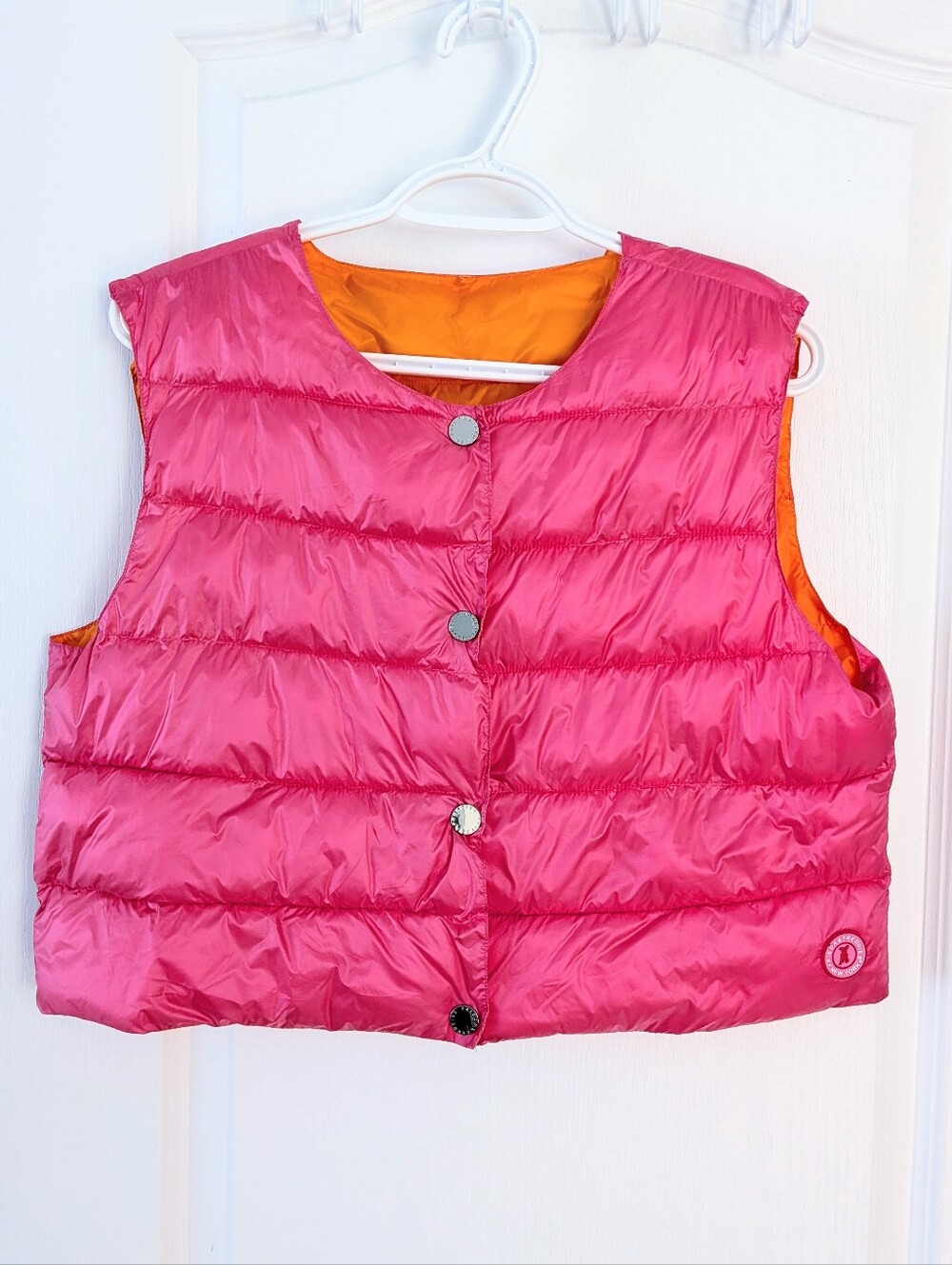 Frieda & Freddies thermolite puffer crop vest orange pink medium